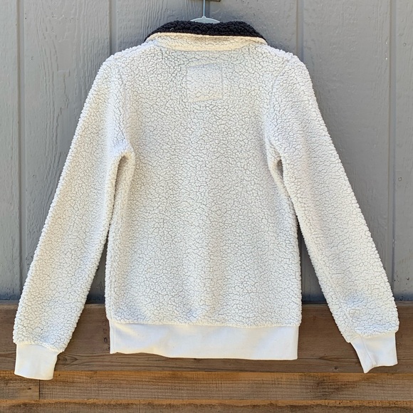Reflex white sherpa teddy half zip pullover fuzzy long sleeve collared sweater - Picture 3 of 8